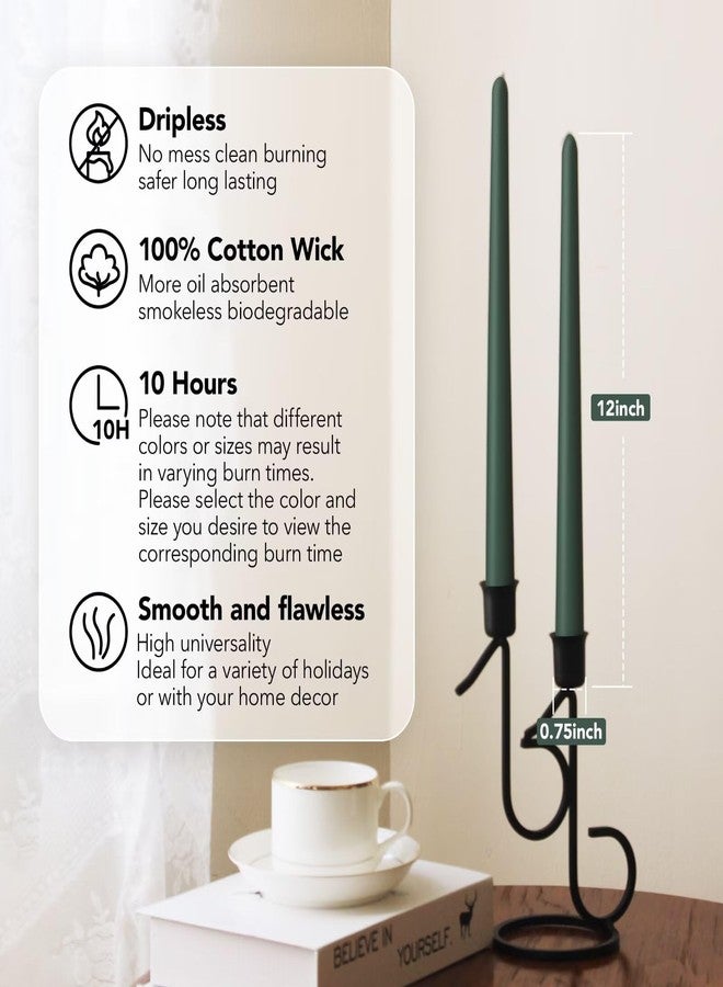 Pickood 12-Inch Tall Unscented Dripless Taper Candles Bulk 30 Pack - Dark Green Taper Candles Bulk, Perfect for Wedding 8-10 Hour Long Burning - Colored Candlesticks Bulk - Dark Green - Image 2